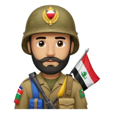 A very tired and sad, swarthy Iraqi soldier with a beard, an Iraqi flag on his helmet, a sad expression and bags under his eyes sticker