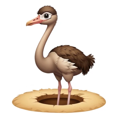 Ostrich with it's head inside a hole in the ground only it's body and neck visible sticker