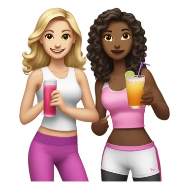 Long curly brown hair with blonde highlights, white skin with a cocktail and a beautiful brunette with a Yorkie and a beautiful blonde girl with pink boxing gloves and a white skin black hair girl white shirt working out sticker