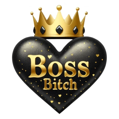 Black Hearts and crowns with glitter and the words boss bitch sticker