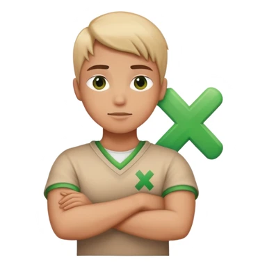 Person cross their arms in an X, with a green checkmark in bottom right corner sticker