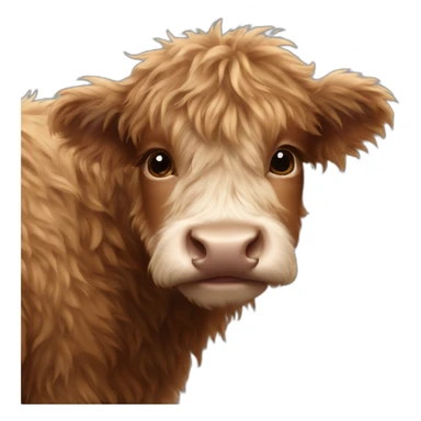 brown fluffy baby scottish cow sticker