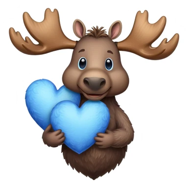 A moose holding a blue heart sticker