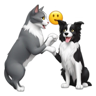 Grey cat and border collie high fiving sticker