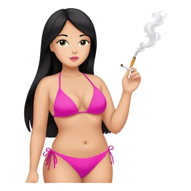 caucasian curvy girl in pink bikini, long straight black hair smoking  sticker