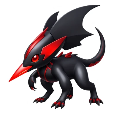 Modern futuristic black dark fakemon-creature with red accents sticker