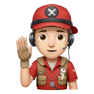 Team Fortress 2 Scout with red shirt, headset, baseball cap, dog tags, and bandages on hands sticker