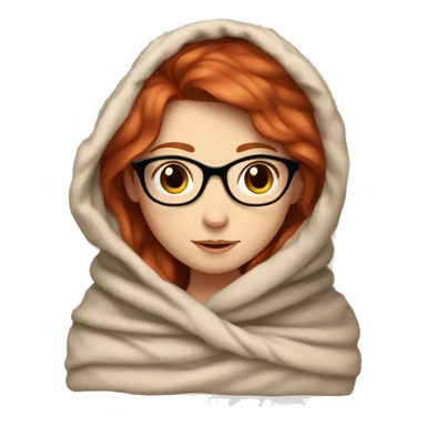 Girl with red hair and pale skin, brown eyes wearing glasses in a cozy blanket  sticker