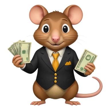 roddy the rat from the movie Flushed Away, holding cash sticker