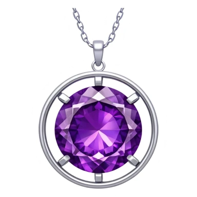 extra close-up round cut purple sugilite holo gem with silver metal frame, charm with chain loop sticker