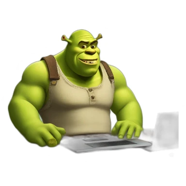 Shrek using laptop sitting on desk sticker
