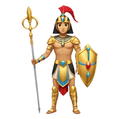 fullbody egyptian ancient soldier with spear and golden armor, gold spear, gold helmet, no shield, only gold colors, no red or blue sticker