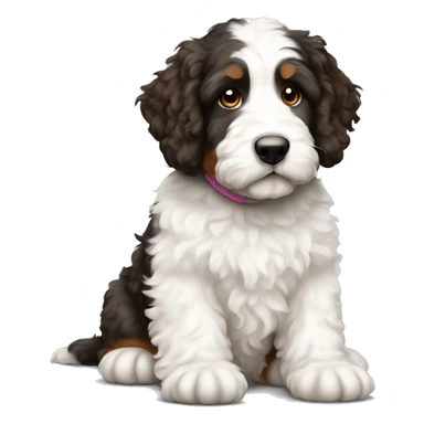 white bernedoodle with brown spots sitting  sticker