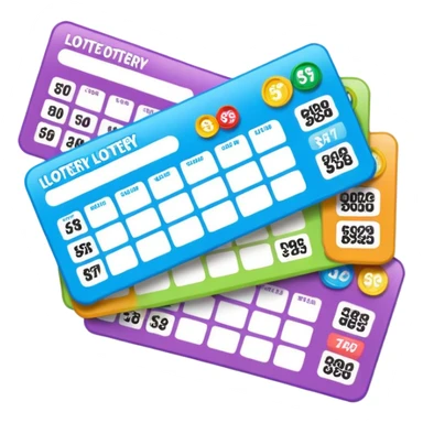 Create blank lottery coupons fanned out, clean and colorful, with different header colors and simple grid sections. No numbers, no text—just empty fields and a lottery-ticket layout. Bright, modern, and on a neutral background. sticker