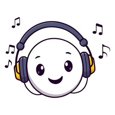 Cute headphones with smiling face and music notes around sticker