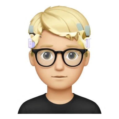 Young male with short blonde hair and black glasses sticker