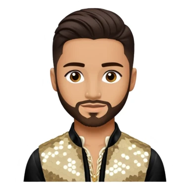 Maluma with dark brown hair, ivory sequin outfit sticker