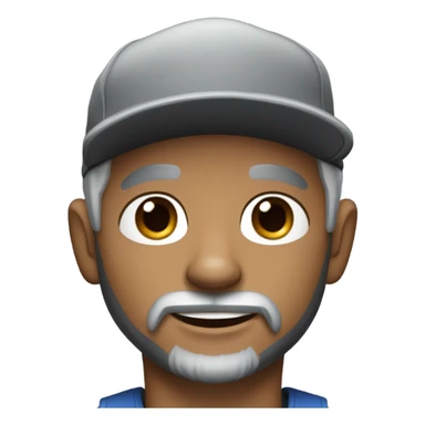 Handsome man, with ‘blue’ eyes, grey hair, and grey goatee beard, wearing ball cap and holding a long haired black chihuahua sticker