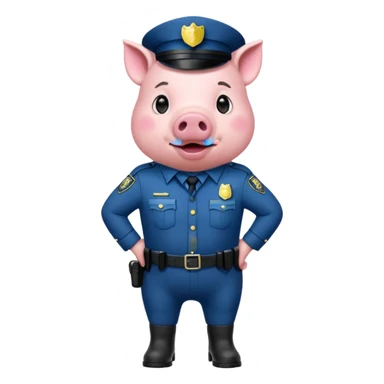 a pig, upright, in a police officer uniform, drooling and looking to the bottom left sticker