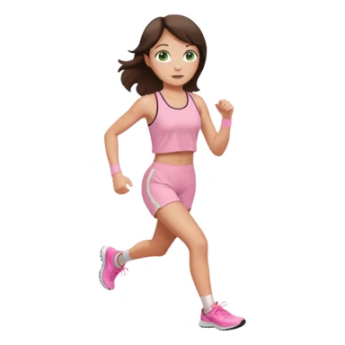 a white brunette girl with green eyes and freckles going for a run in a light pink outft sticker
