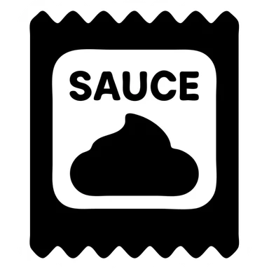 A sauce in a fast food packaging with a yellow background sticker