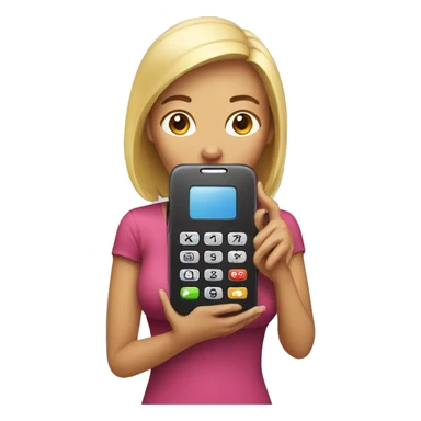 woman showing big phone sticker