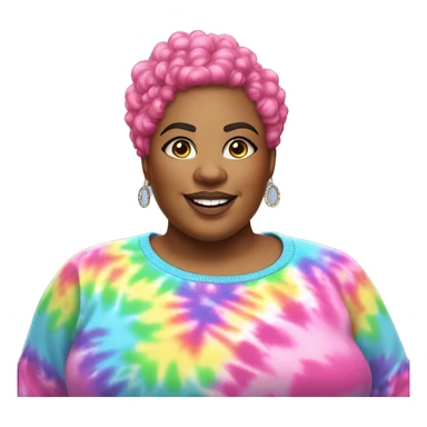 Large Plus size black woman with pink curly pixie cut hair and a rainbow tie dye sweater , and diamond stud earrings  sticker