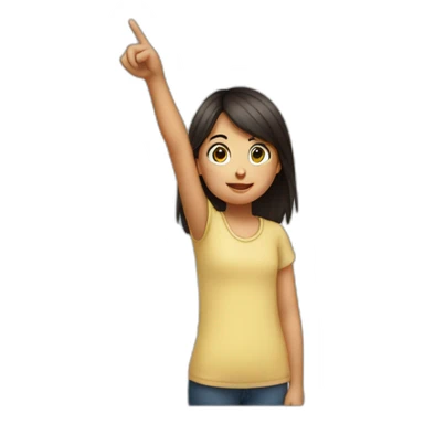 view from back small girl with dark hair pointing her pointing finger up sticker