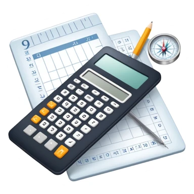 An icon featuring mathematical formulas, a calculator, and geometric shapes, symbolizing mathematics. The design includes numbers, a ruler, and a compass, representing the study of numbers, logic, and equations. Transparent background highlights the science of calculation and analysis sticker