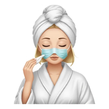 Donna con la pelle chiara visitata con accappatoio per corpo e capelli con una maschera sul volto e gli occhi chiusi sticker