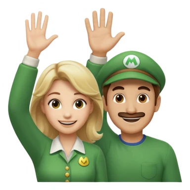 blonde female Luigi and a normal brown hair male mairo. They are friends! Maybe highfiving or just smiling sticker