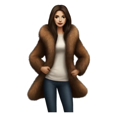 Beautiful Woman Realistic long hair brunette Mob wife big brown fox fur coat  sticker