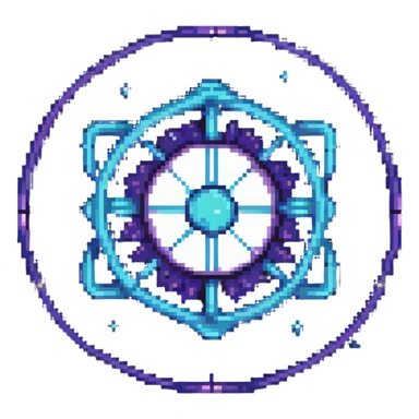 minimalist pixel art emoji for Neutron blockchain, glowing neutron particle or atomic symbol at center, soft cosmic background with deep space or stars, futuristic tech feel, cool tones blue purple white, clean modern 2D flat design, visually distinct at small sizes sticker