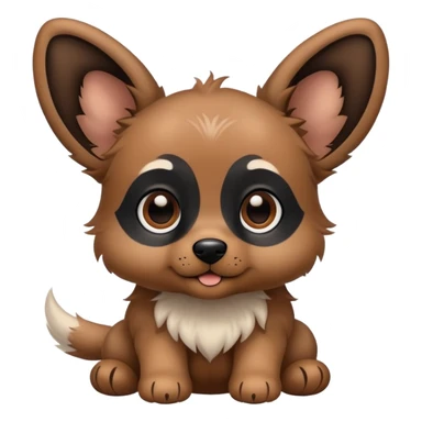 Brown puppy with big and fluffy ears with a black face sticker