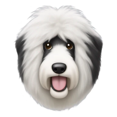 Old English sheepdog face with the right half of his face white and the left half of his face black. White around the mouth and nose. Very fluffy and both ears are black sticker