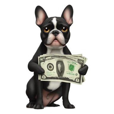 Black-and-tan French bulldog paying money sticker