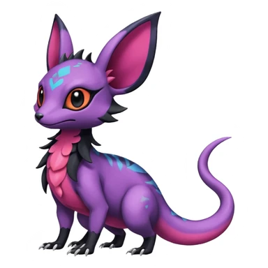 Rare epic aesthetic colorful Salandit-Noibat-Eevee-Genet-species-Fakemon-hybrid-creature, with markings, full body sticker
