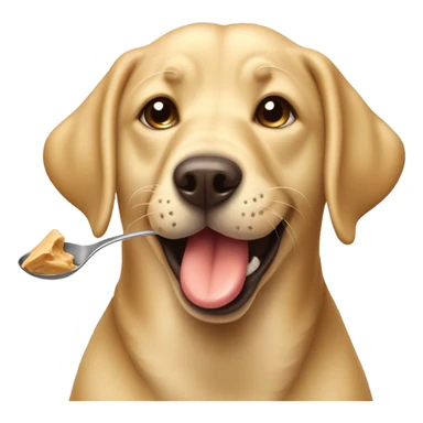 Labrador eating peanut butter sticker