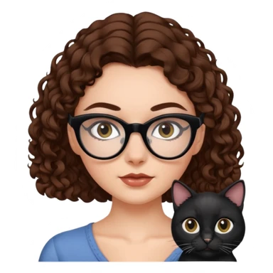 white girl with chest-length brown curls and black cat-eye glasses sticker