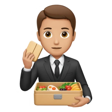man with suit holding bento box sticker