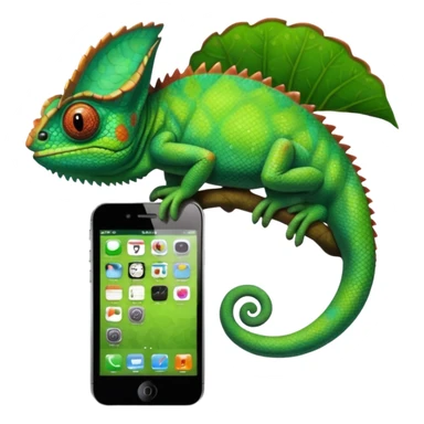 Chameleon using an iPhone sticker