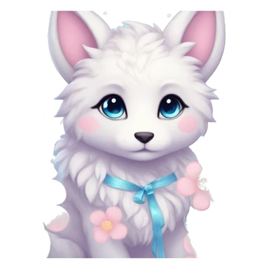Anthro Cute Cool Blushing Pastel Innocent Shy Kawaii gorgeous sparkly ethereal fantasy anime animal creature with blue eyes furry sona with flowers and ribbons beautiful aesthetic sticker