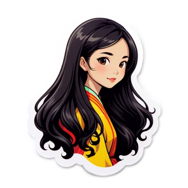 Asian girl with long wavy black hair sticker
