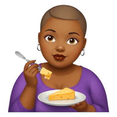 Black fat woman with buzz cut eating cheese sticker