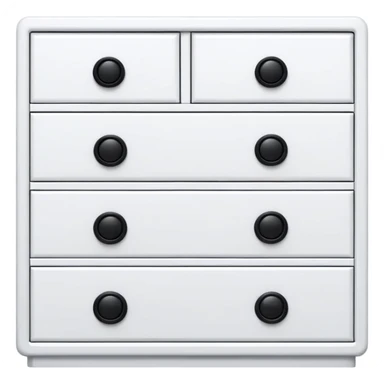 minimalist white chest with 6 drawers, each with one small black knob, stacked neatly sticker
