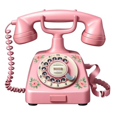 "A vintage pink rotary telephone with intricate floral details and a soft ribbon bow, watercolor style." sticker