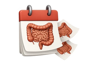 emoji stile iphone di un calendario con fogli che volano insieme, sui fogli ci sono disegnati degli intestini anatomici, iperrealistico 4k, isolato su sfondo bianco sticker
