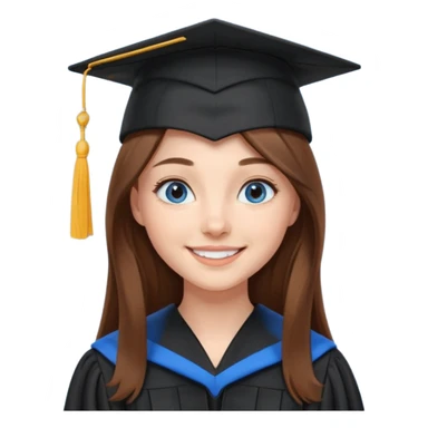 school graduation with a pretty female graduating student with long brown hair, blue eyes sticker