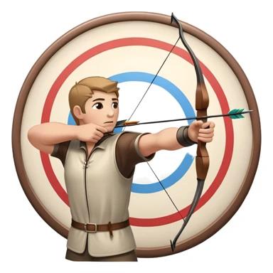 An archer drawing a bow and aiming an arrow at a target, with perfect focus and precision. The target is visible in the background, featuring concentric rings. The scene captures the concentration and skill involved in archery, emphasizing the elegance and accuracy of the sport. sticker
