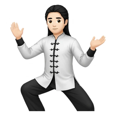 homme au cheveux long qui pratique le qi gong, habits noirs ou blancs, en position debout sticker